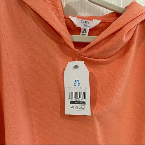 Time & Tru Women Hoodie Lightweight Sweatshirt Dress Coverup Sz XS Orange NWT - Picture 8 of 9